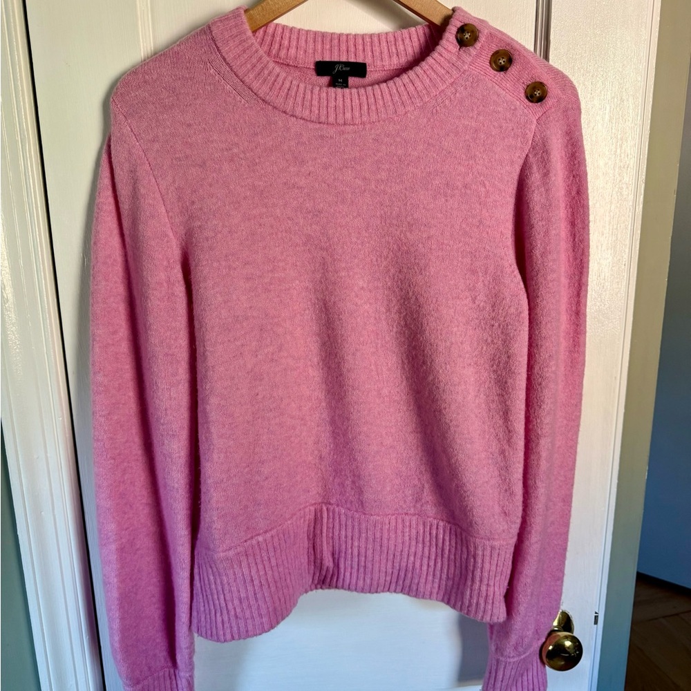 J. Crew Pink Crew Neck Sweater with Button Detail